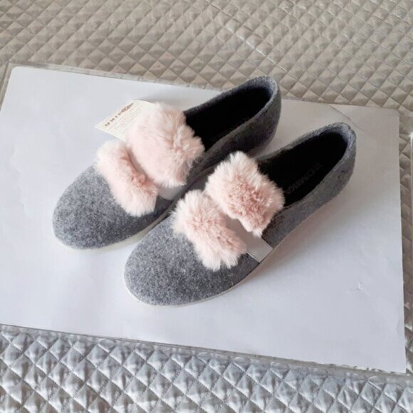 NWT Romika grey natural wool felt pull on sneaker shoes with soft pink faux fur - Picture 3 of 9